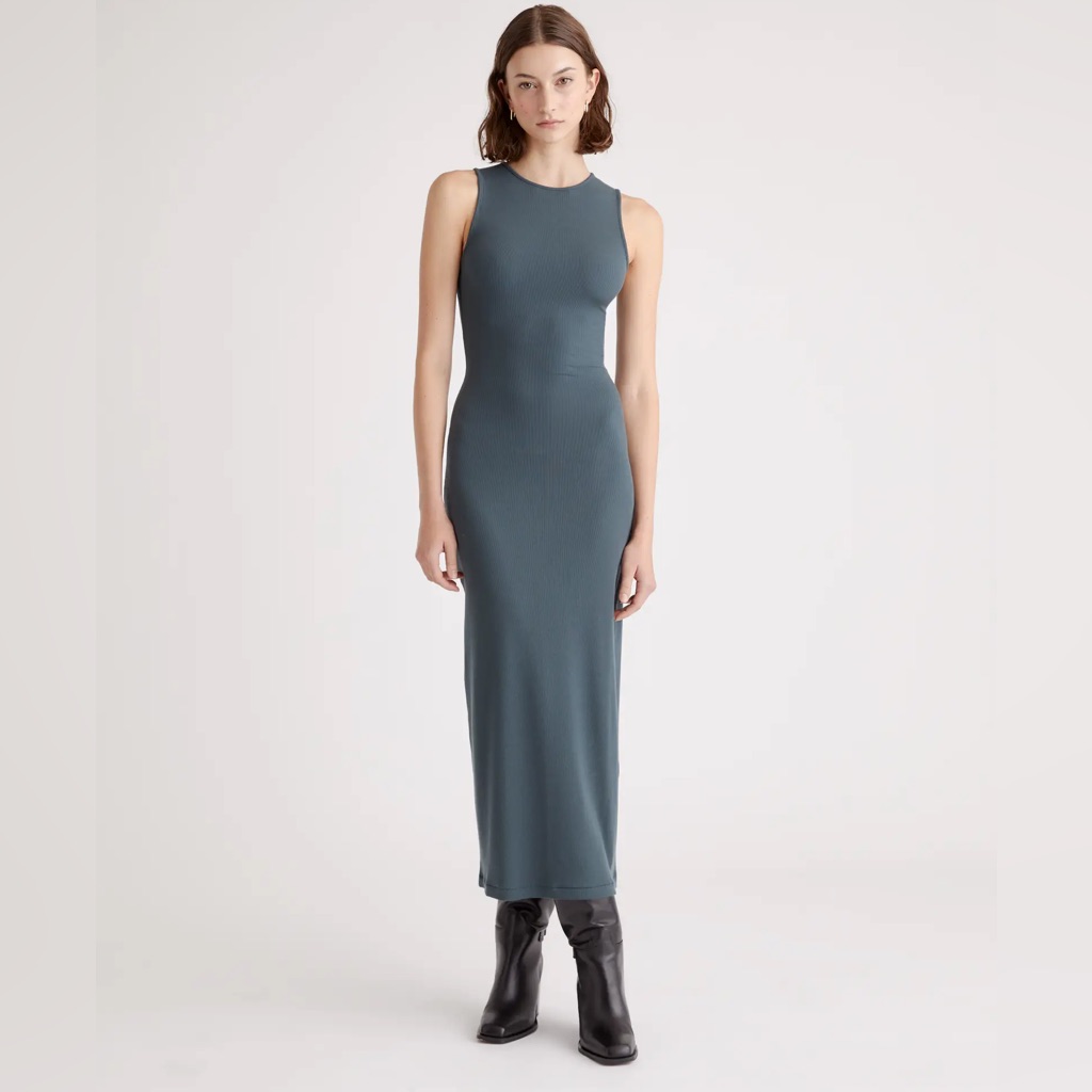 Tencel Rib Knit Tank Midi Dress - Dark Olive Nwt
